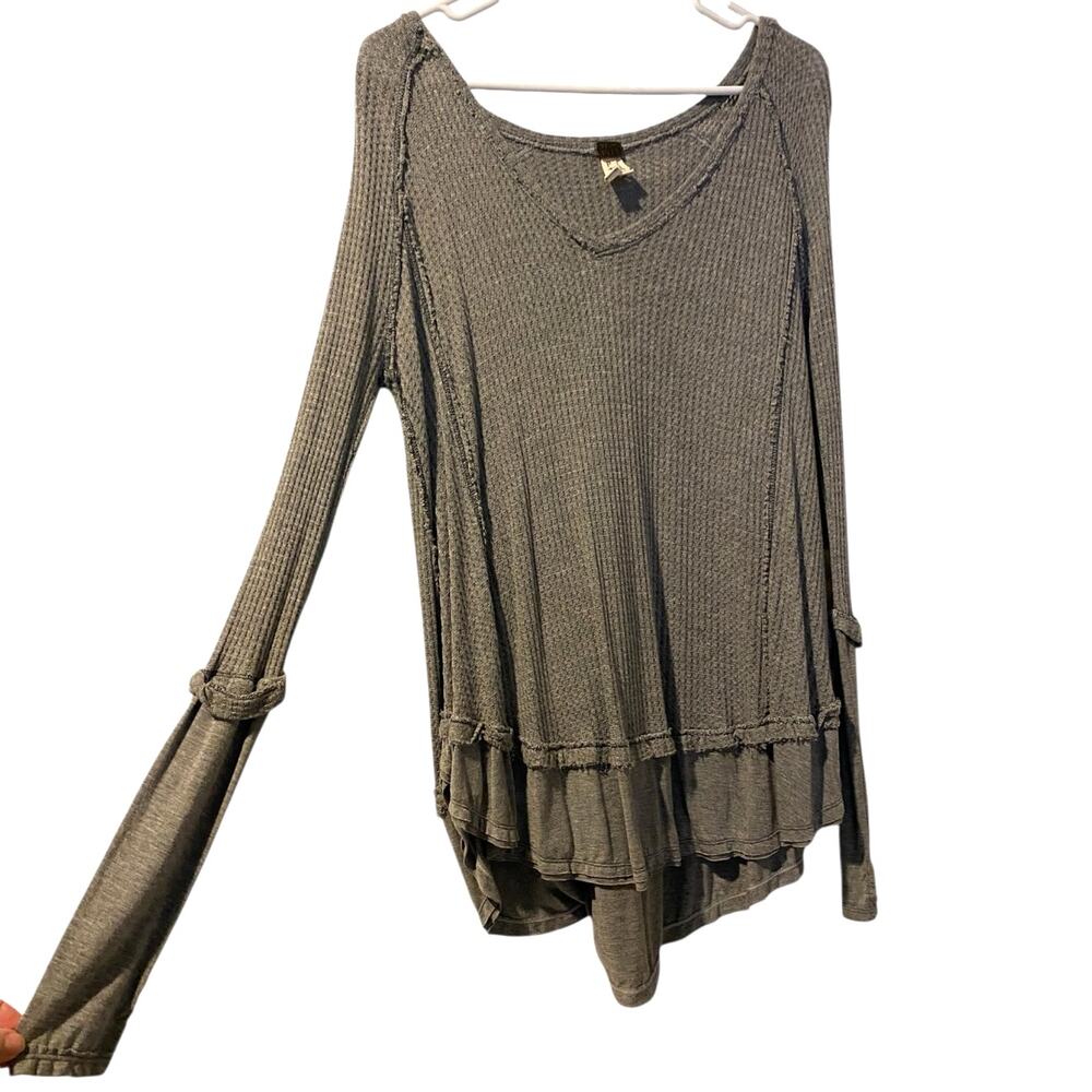 Free People We the Free Laguna Waffle Thermal Long Sleeve Top Small Gray Casual - Picture 6 of 12